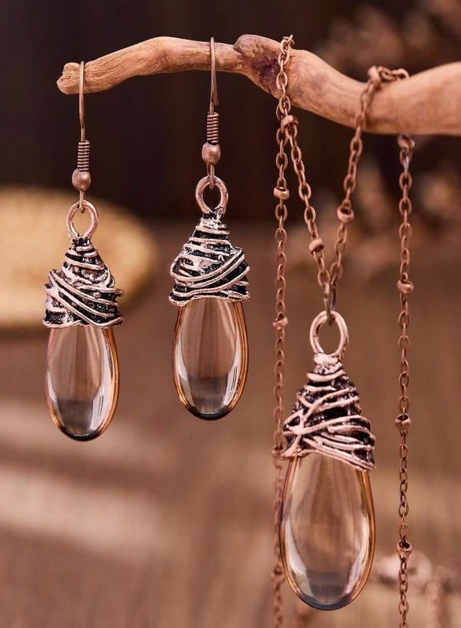 sunglnl Bohemian Jewelry Set For Women, Water Drop Necklace And Earrings With Non Tarnish Bohemian Western Style Jewelry Gift (Brown) - Image 3